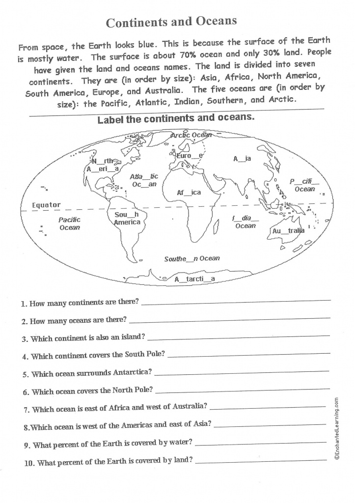 Free Printable Worksheets On Continents And Oceans - Google Search - Free Printable World Map Worksheets