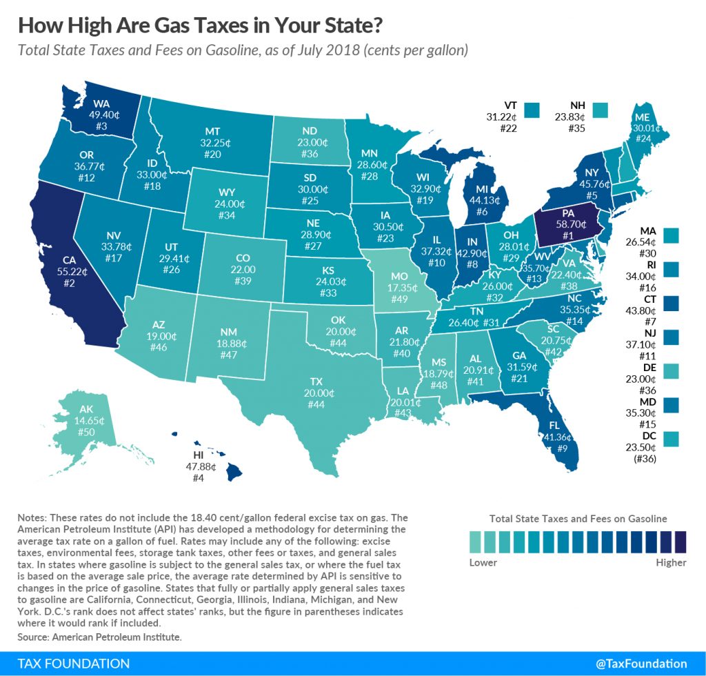 Gas Tax Rates, July 2018 | State Gas Tax Rankings | Tax Foundation ...