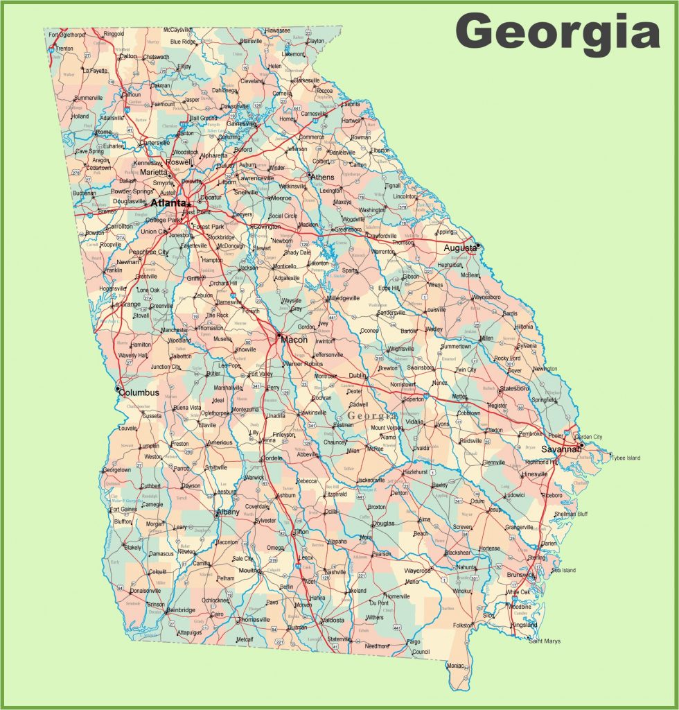 Georgia County Map Printable Georgia Road Map With Cities And Towns ...