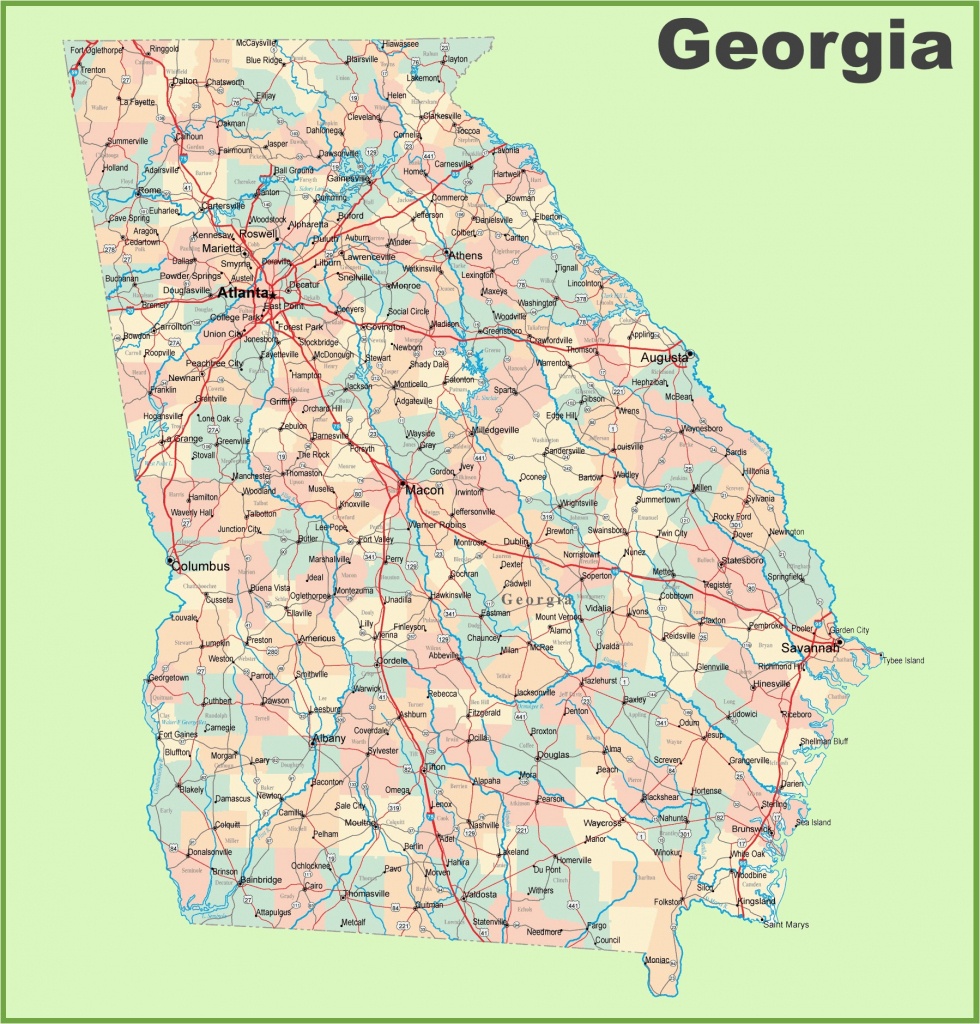 Georgia County Map Printable Georgia Road Map With Cities And Towns - Printable Map Of Columbus Ga