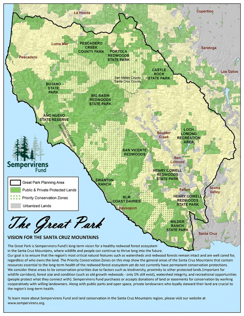 Great Park Map - Santa Cruz Mountains | Sempervirens Fund - Where Is The Redwood Forest In California On A Map