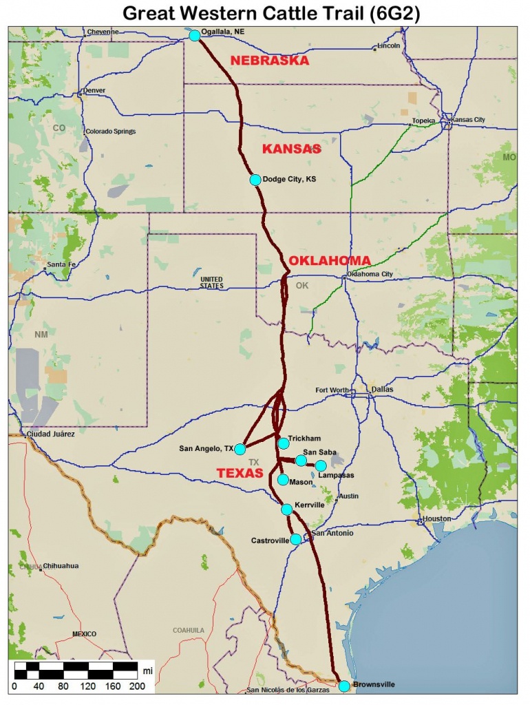 Great Western Cattle Trail Map | Home Town Oklahoma | Trail Maps - Texas Cattle Trails Map