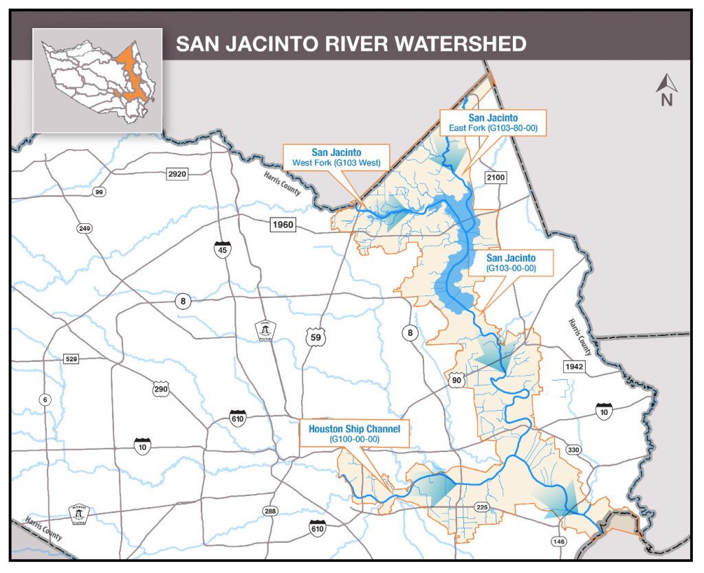 Hcfcd - San Jacinto River - Texas Creeks And Rivers Map  Printable Maps