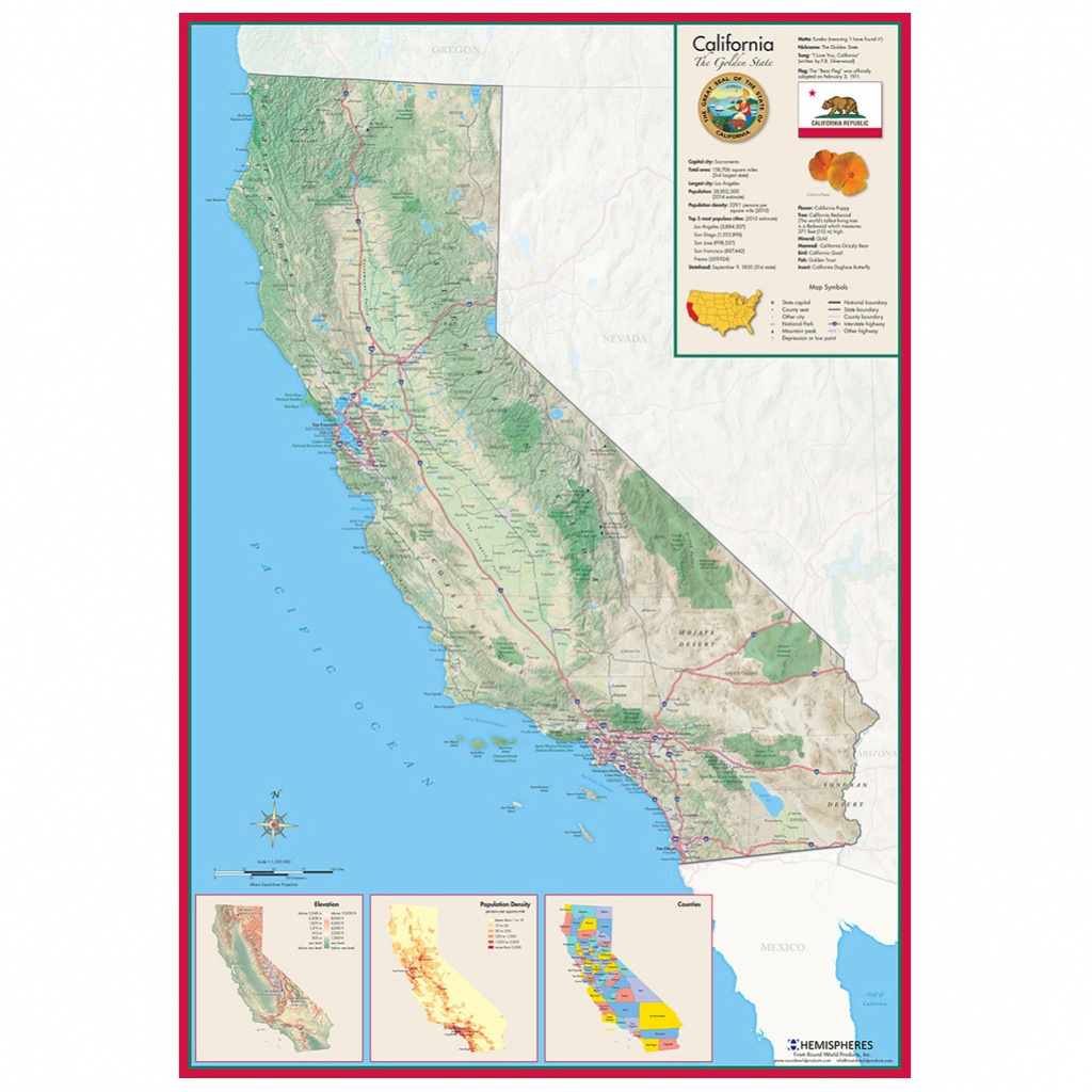 Hemispheres California Wall Map » Round World Products - Laminated California Wall Map