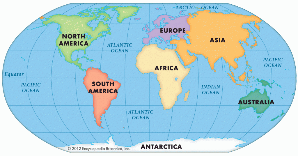 Highlighted In Orange Printable World Map Image For Geography - Printable Map Of The 7 Continents And 5 Oceans