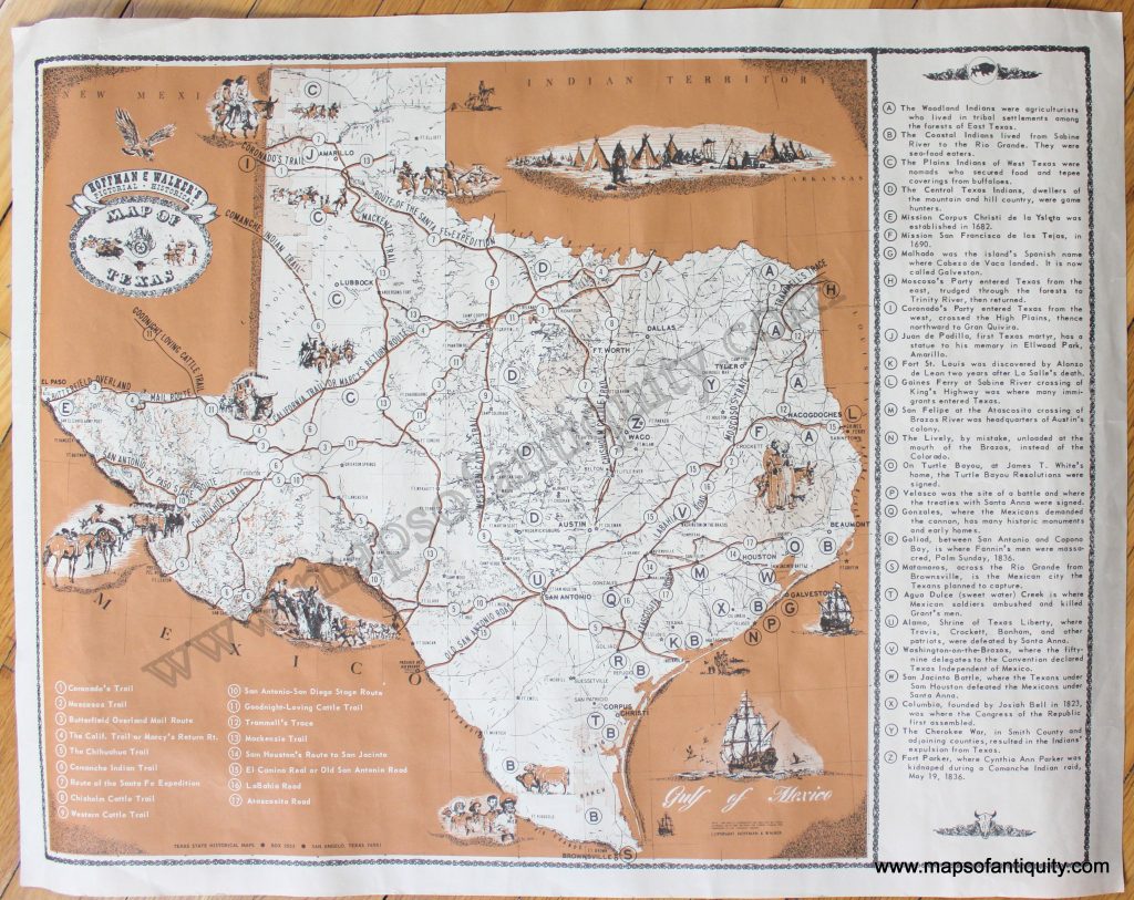 Hoffman And Walker S Pictorial Historical Map Of Texas Antique Maps Antique Texas Map