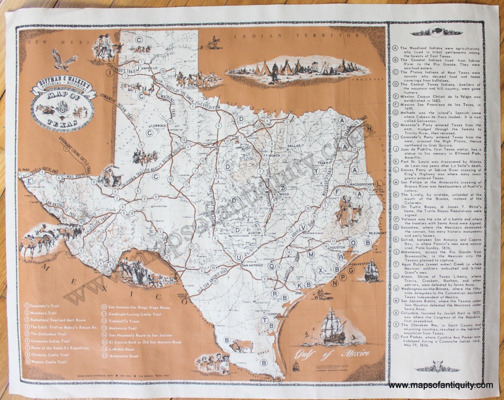 Hoffman &amp;amp; Walker&amp;#039;s Pictorial, Historical Map Of Texas - Antique Maps - Antique Texas Map Reproductions