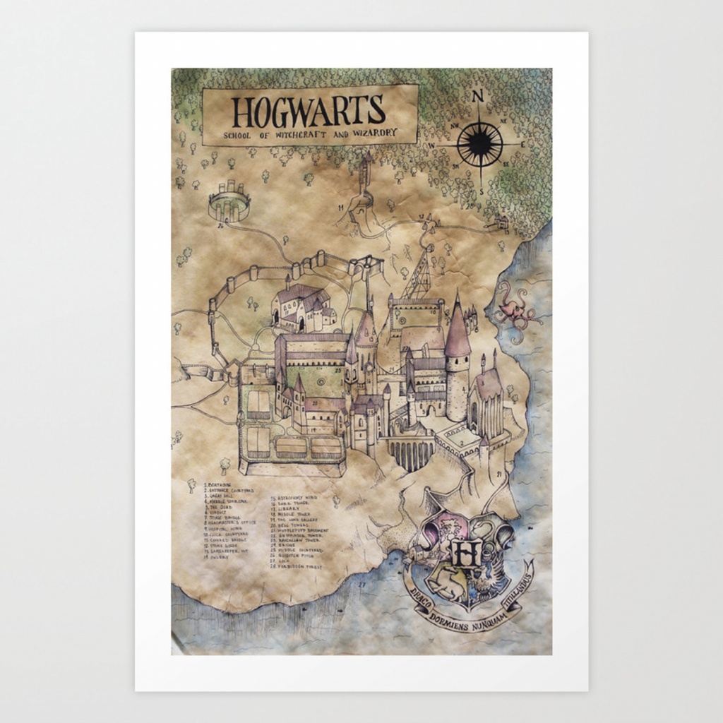Hogwarts Map Art Printsarahridings | Society6 - Hogwarts Map Printable
