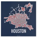 Houston Neighborhood Map 18" X 18" Texas Pride Screenprint   Texas Map Poster