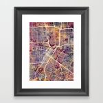 Houston Texas City Street Map Framed Art Printartpause | Society6   Texas Map Framed Art