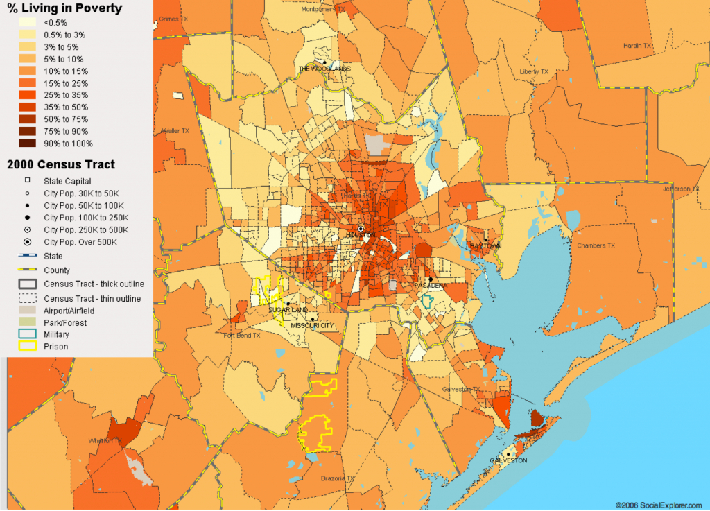 Houston, Tx Poverty Map — Visualizing Economics - Map To Houston Texas