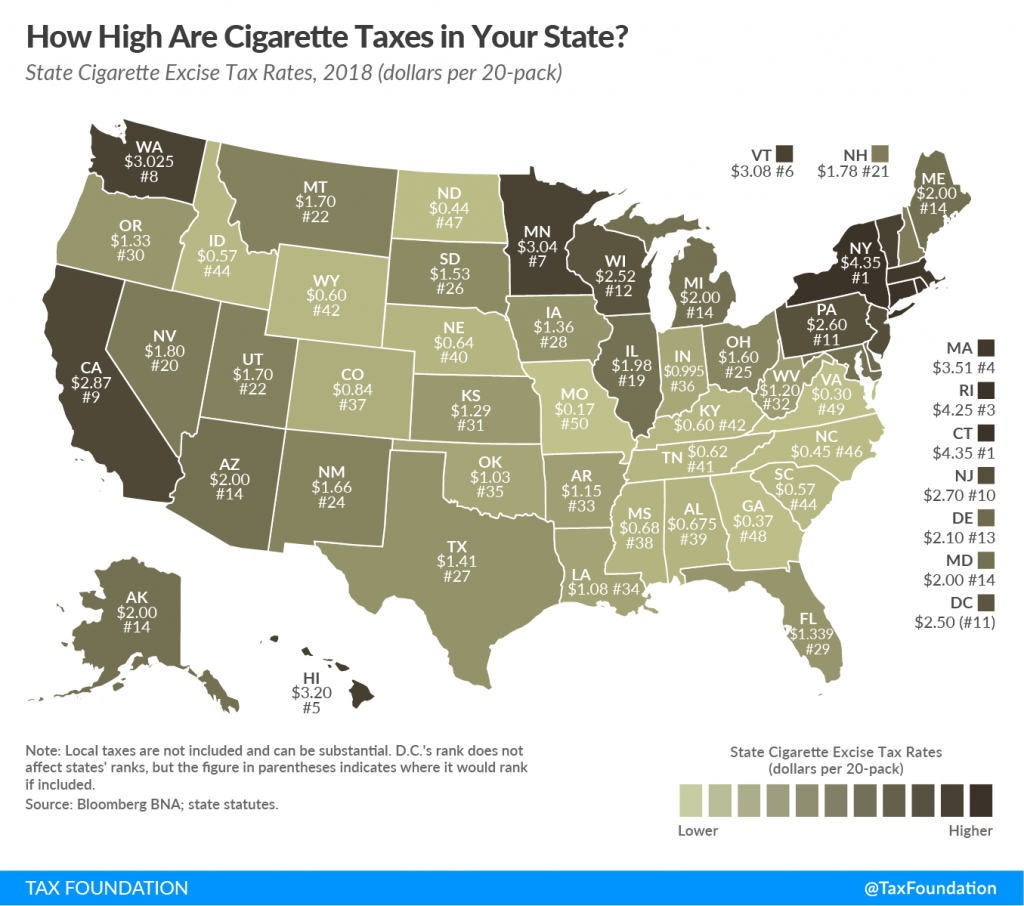 How High Are Cigarette Tax Rates In Your State? | Tax Foundation - Texas Sales Tax Map