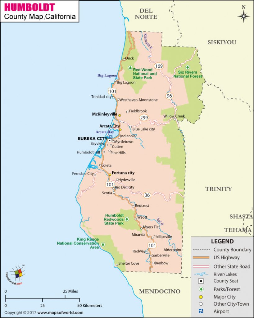 Humboldt County Map, Map Of Humboldt County, California - Mendocino ...