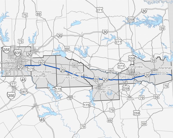 Texas Mile Marker Map I 20