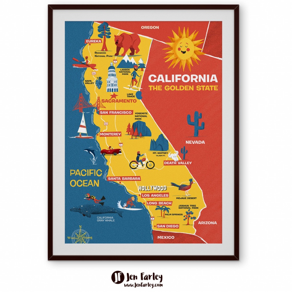 Illustrated Map Of California Cute Golden State Map Kids | Etsy - Illustrated Map Of California