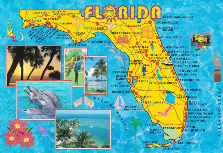 Illustrated Tourist Map Of Florida Florida Tourist Map 768x527 