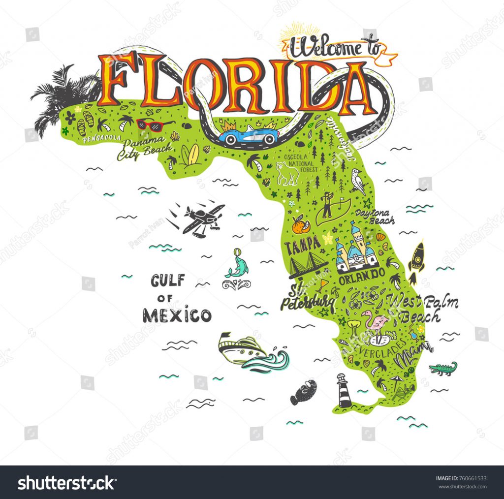 Image Vectorielle De Stock De Hand Drawn Illustration Florida Map