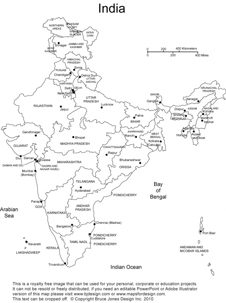 India Printable, Blank Maps, Outline Maps • Royalty Free - India Outline Map A4 Size Printable