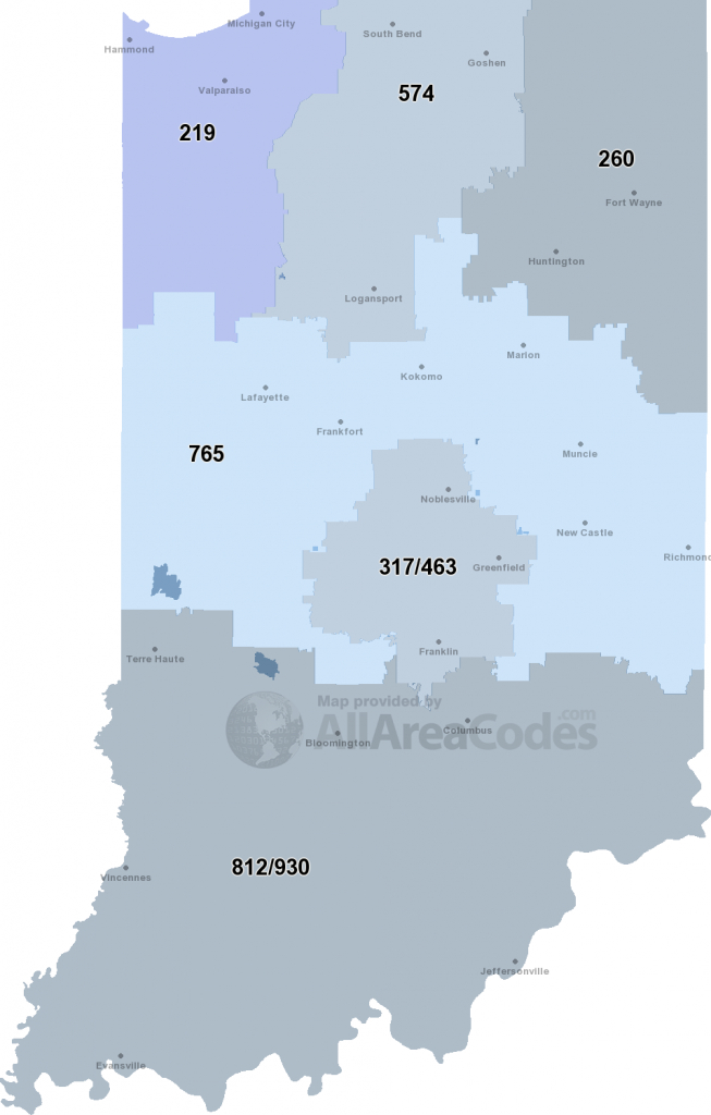 Indiana Area Codes - Map, List, And Phone Lookup - Printable Map Of Omaha With Zip Codes