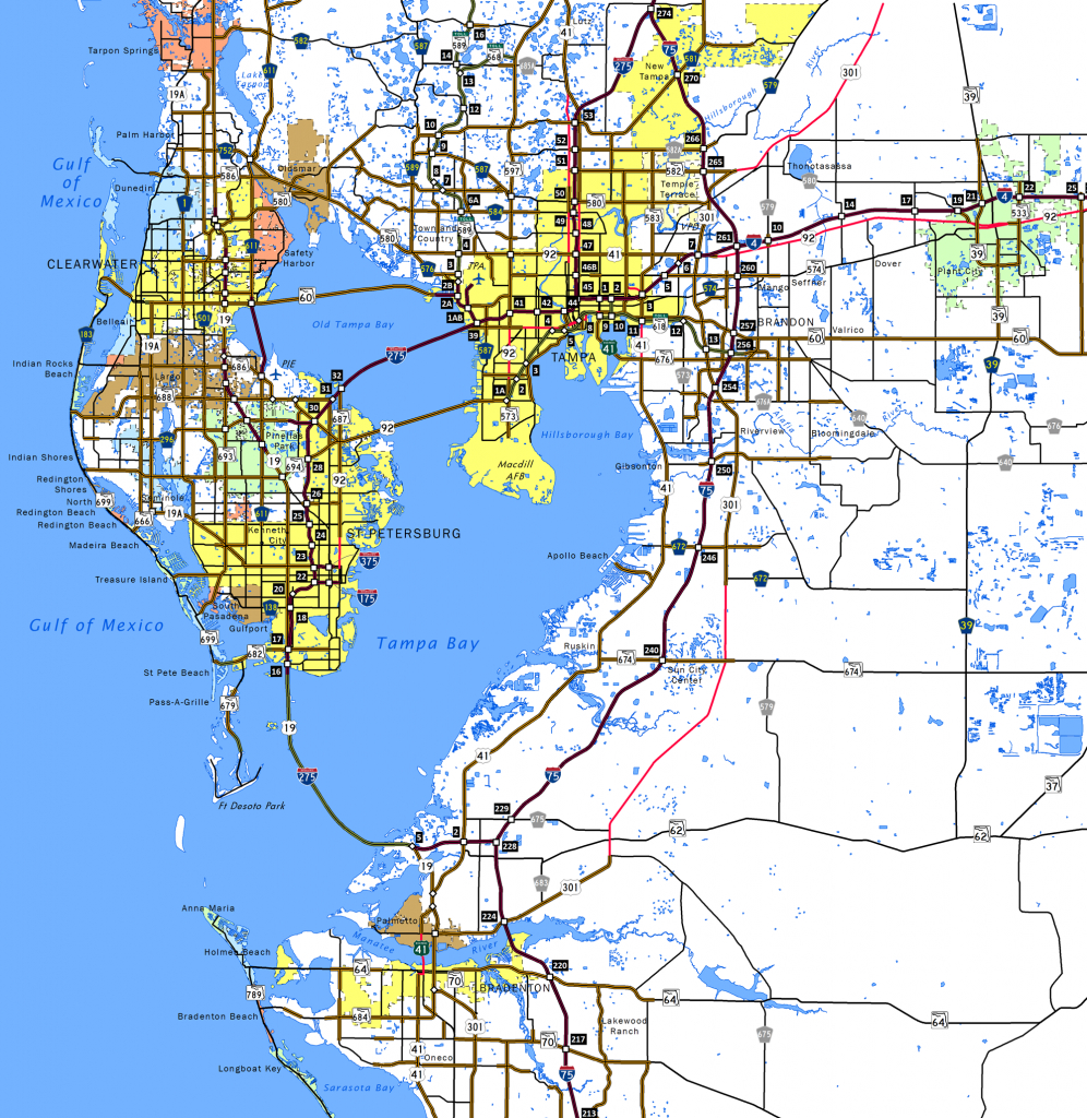 Interstate 275 Florida - Interstate-Guide - Map Of Florida Showing Tampa And Clearwater