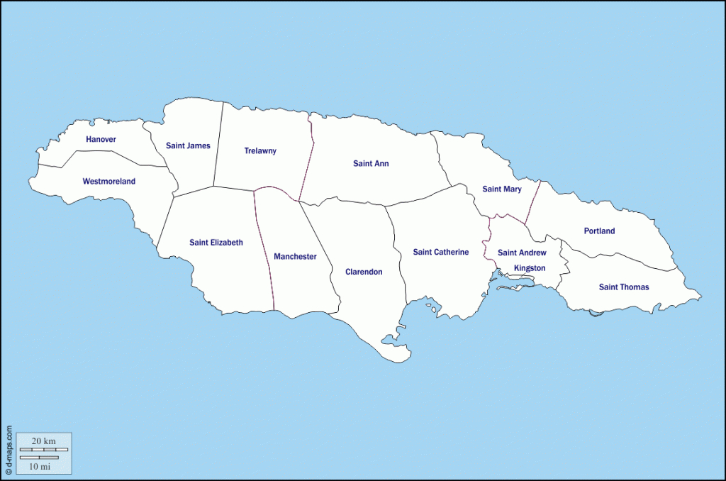 Jamaica Free Map, Free Blank Map, Free Outline Map, Free Base Map - Free Printable Map Of Jamaica