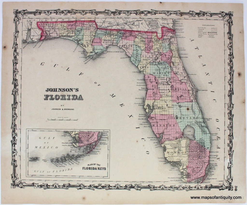 Johnson's Florida - Antique Maps And Charts – Original, Vintage - Old Florida Maps Prints
