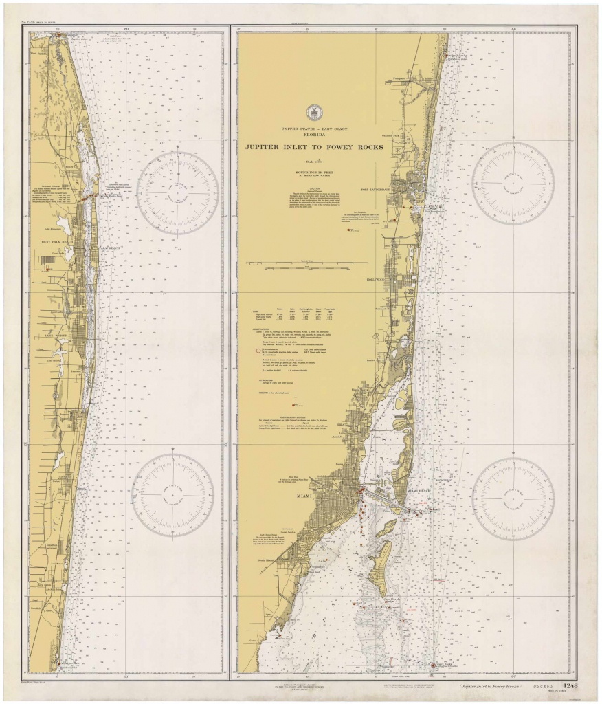 Jupiter Inlet To Fowey Rocks 1934 Old Nautical Map Florida | Etsy - Water Depth Map Florida