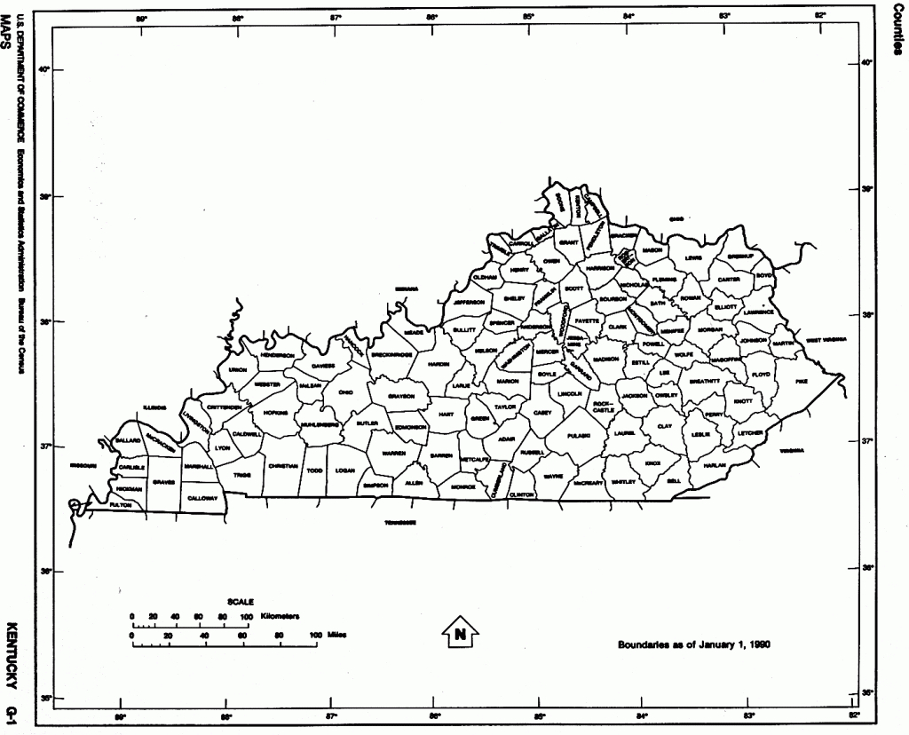 Kentucky State Map With Counties Outline And Location Of Each County - Printable Map Of Kentucky Counties