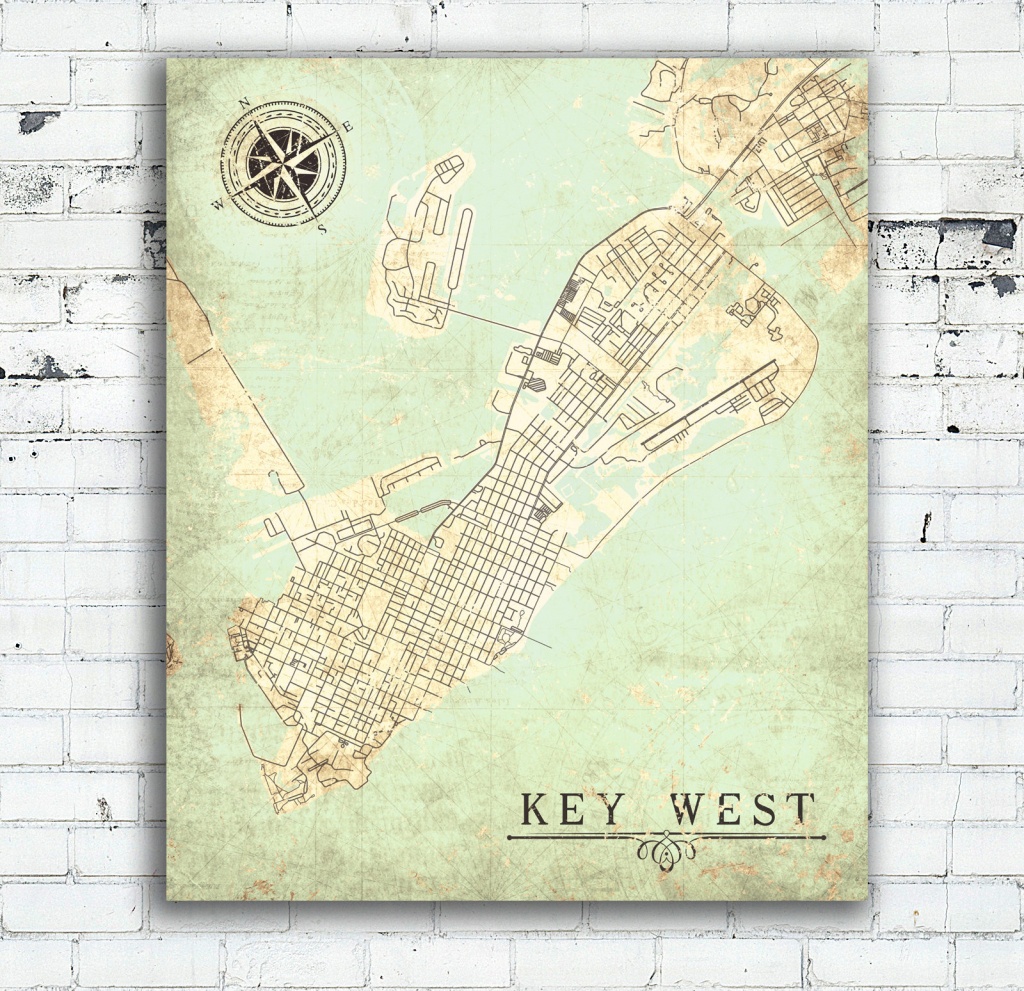 Key West Fl Canvas Print Florida Keys Fl Vintage Map City Plan Map - Florida Keys Map Poster
