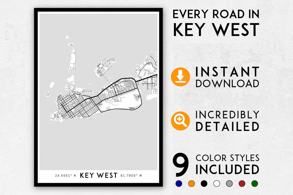 Key West Map Print Key West Print Florida Keys Map Key West | Etsy - Key West Street Map Printable