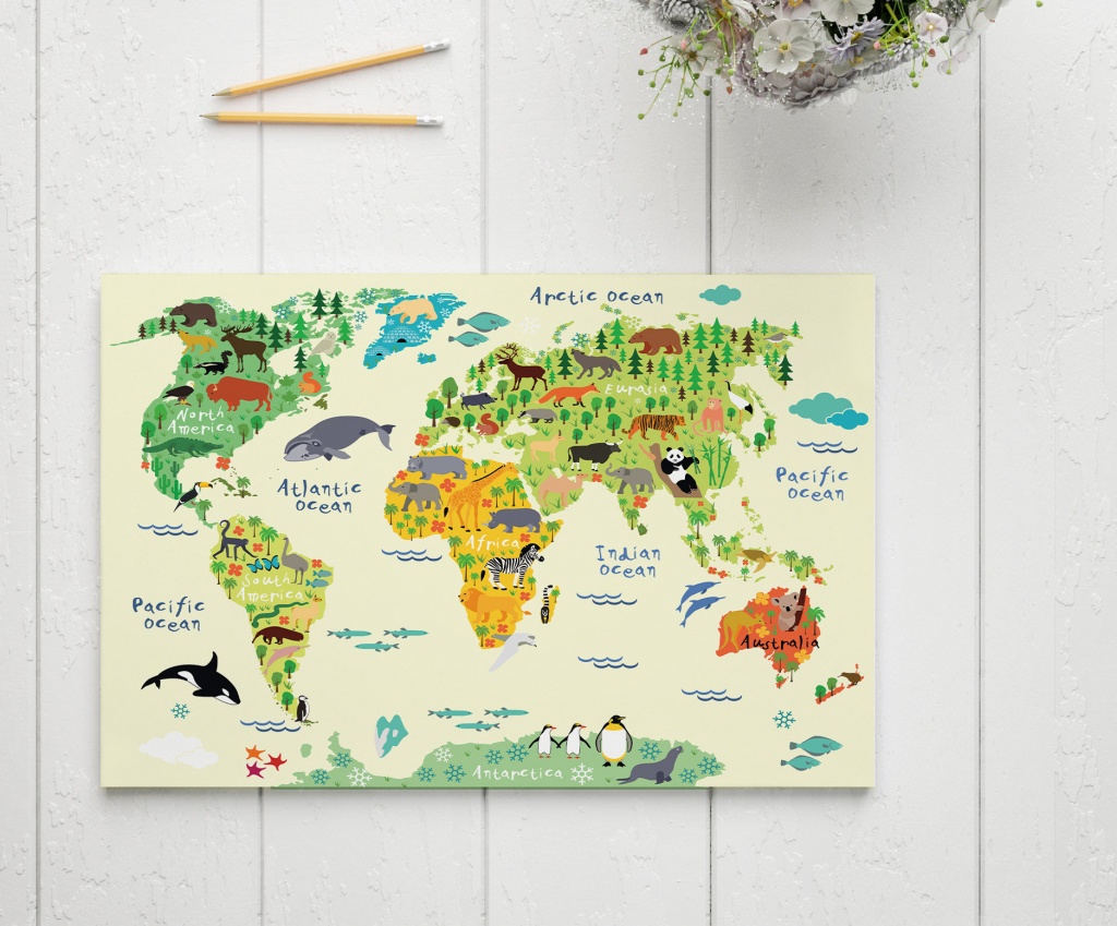 Kids World Map Print Nursery World Map Art World Map Animal | Etsy - Kid Friendly World Map Printable