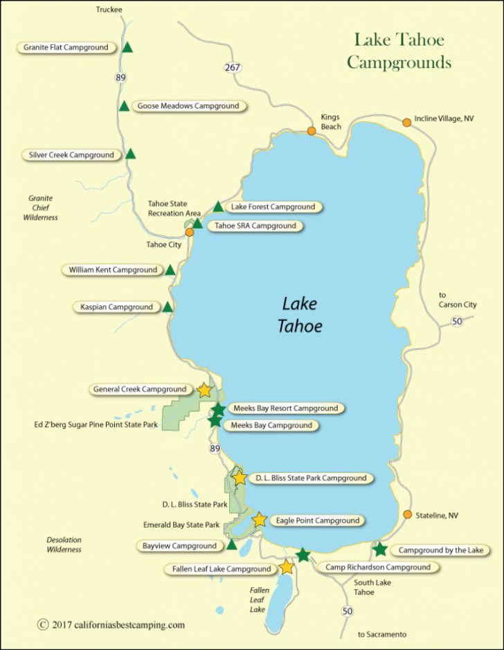 Lake Tahoe Campground Map - California - California Campgrounds Map ...