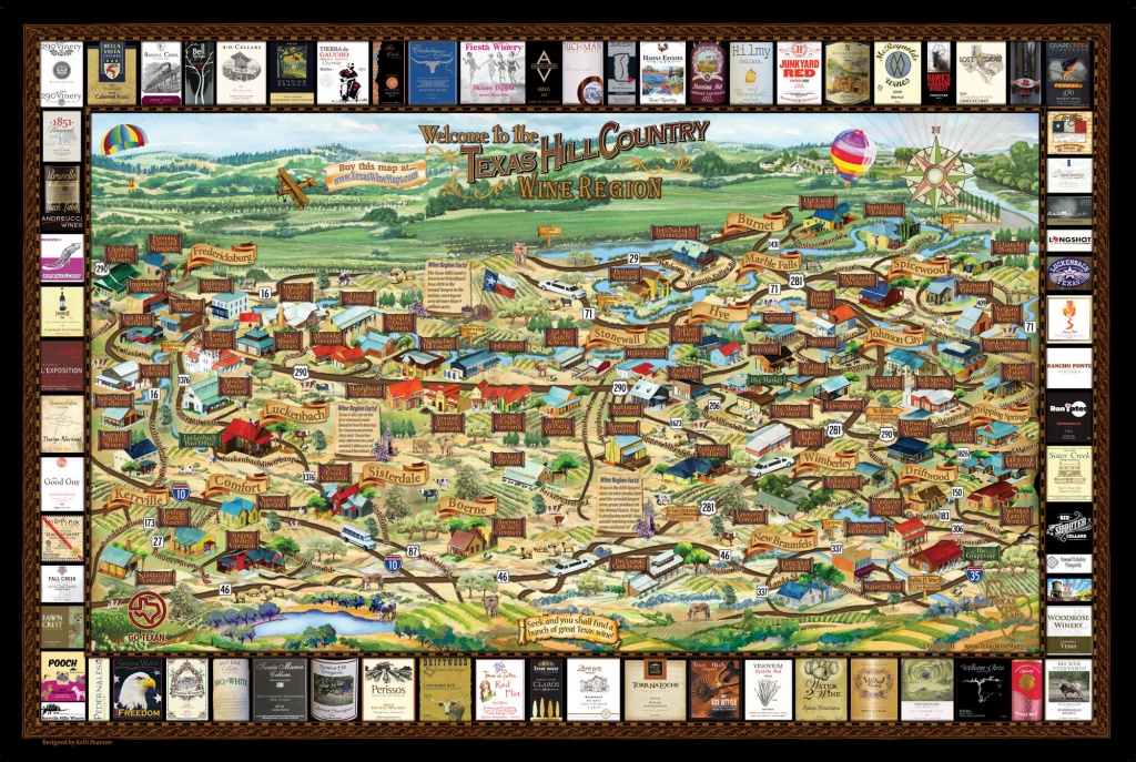 Laminated Texas Wine Map | Texas Wineries Map |Texas Hill Country - Hill Country Texas Wineries Map