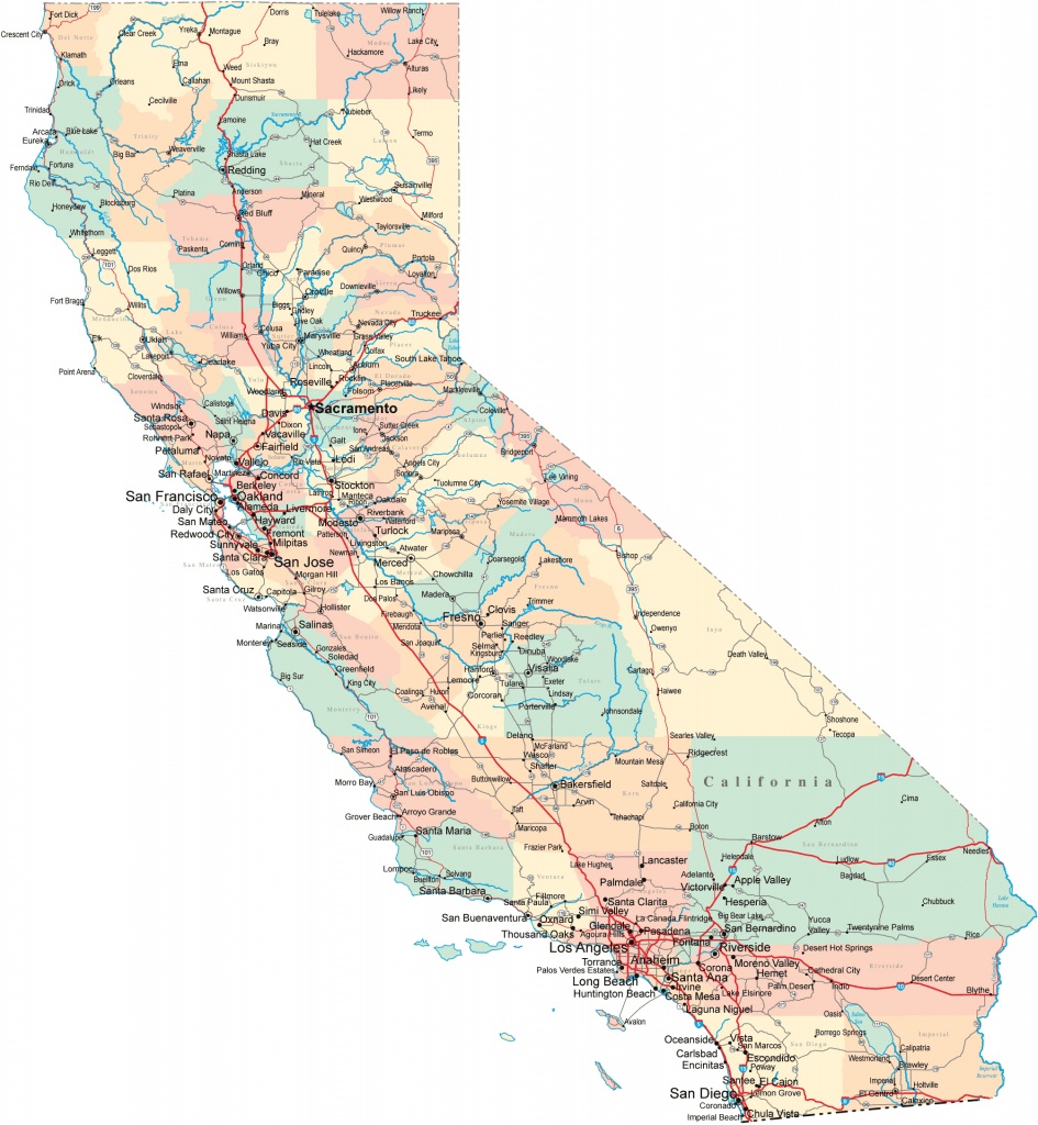 Large Detailed Administrative And Road Map Of California. California - Detailed Map Of California Usa