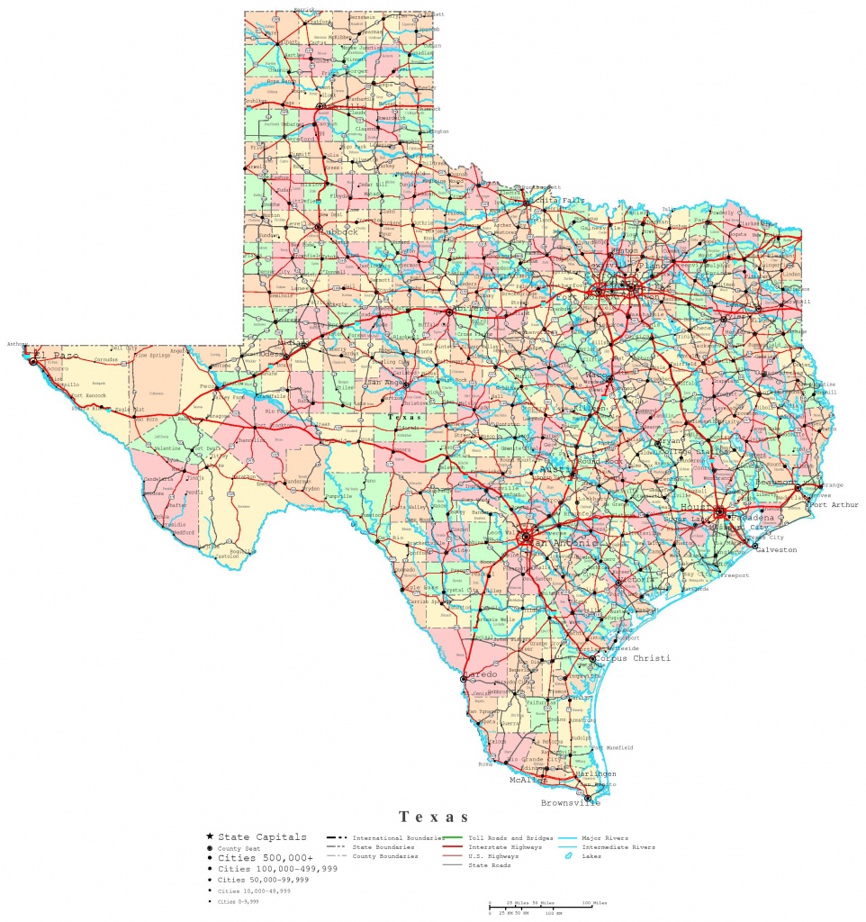 Large Detailed Administrative Map Of Texas State With Roads - Map Of Texas Roads And Cities