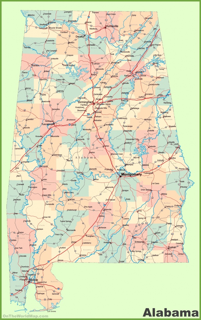 Large Detailed Map Of Alabama - Printable Alabama Road Map