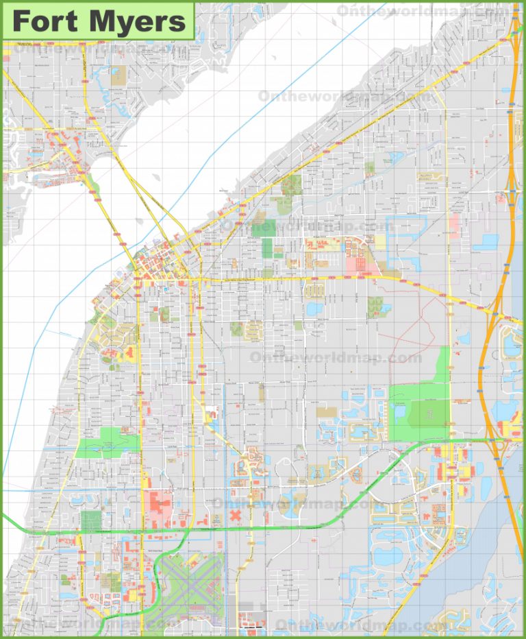 Large Detailed Map Of Fort Myers - Street Map Of Fort Myers Florida ...