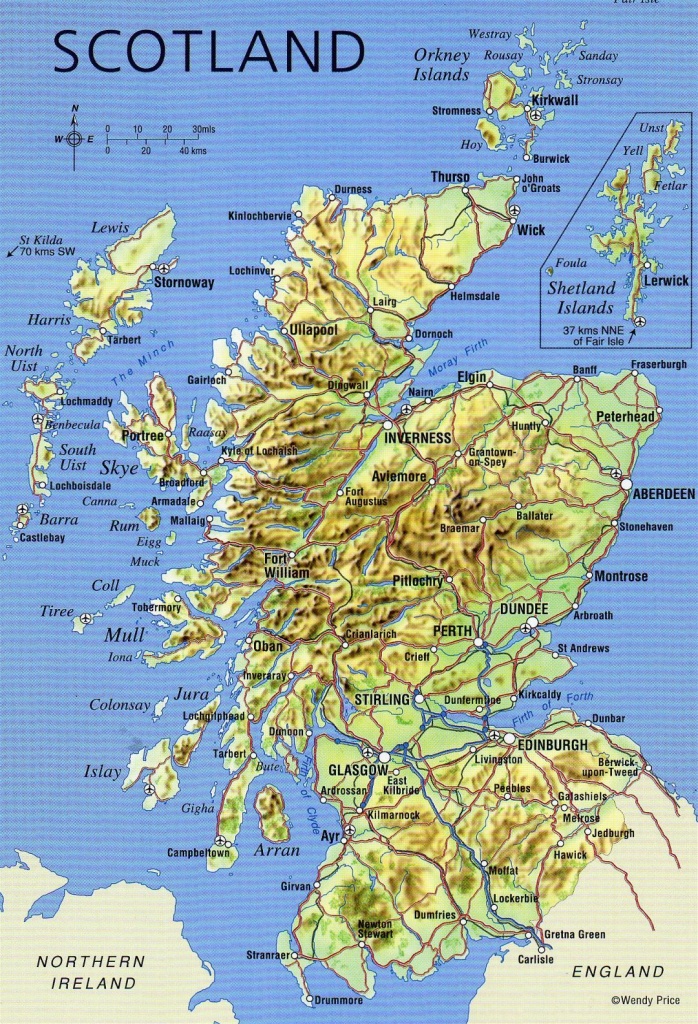 Large Detailed Map Of Scotland With Relief, Roads, Major Cities And - Printable Map Of Scotland With Cities