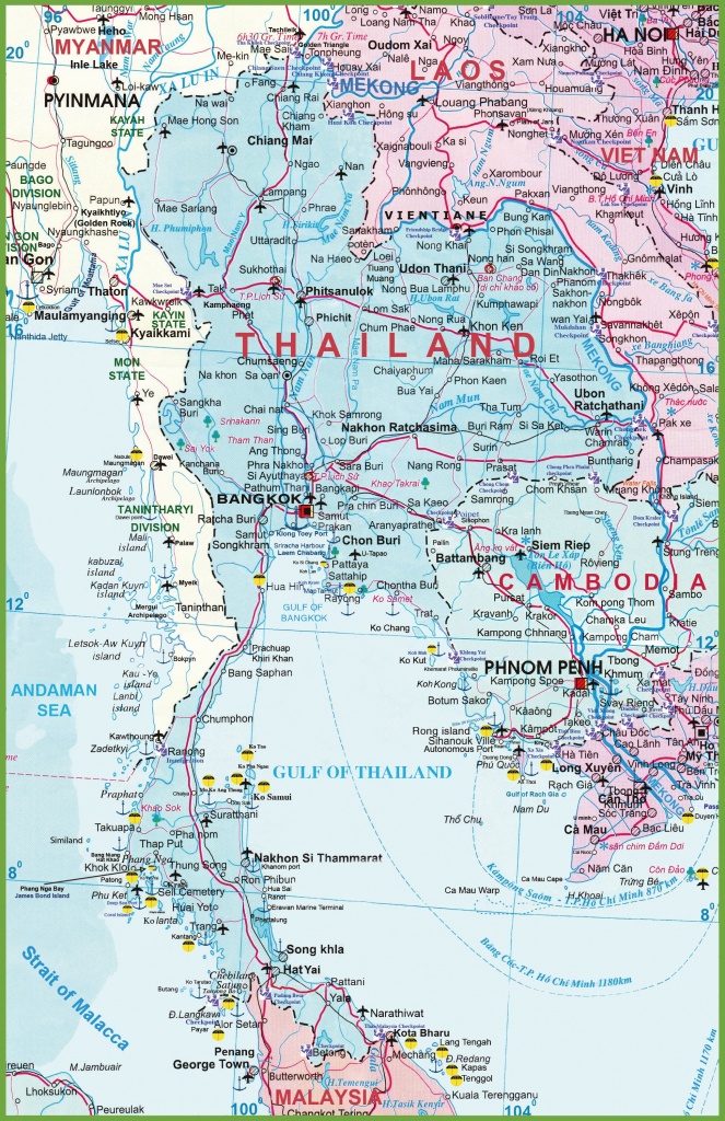Large Detailed Map Of Thailand With Airports Resorts And Beaches - Printable Map Of Thailand