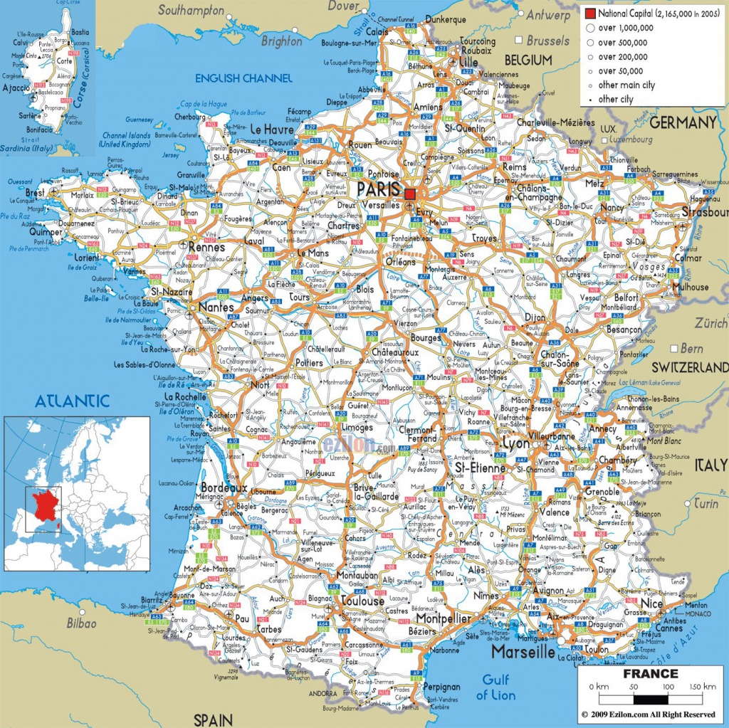 Large Detailed Road Map Of France With All Cities And Airports - Printable Map Of France With Cities