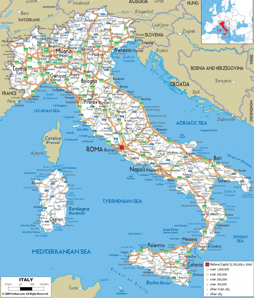 Large Detailed Road Map Of Italy With All Cities And Airports - Large Map Of Italy Printable