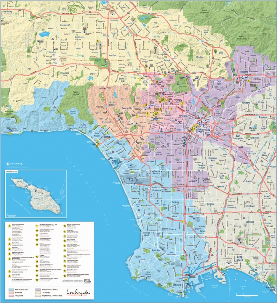 Large Detailed Tourist Map Of Los Angeles Los Angeles Freeway Map