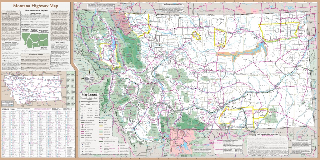 Large Detailed Tourist Map Of Montana With Cities And Towns - Printable Map Of Montana