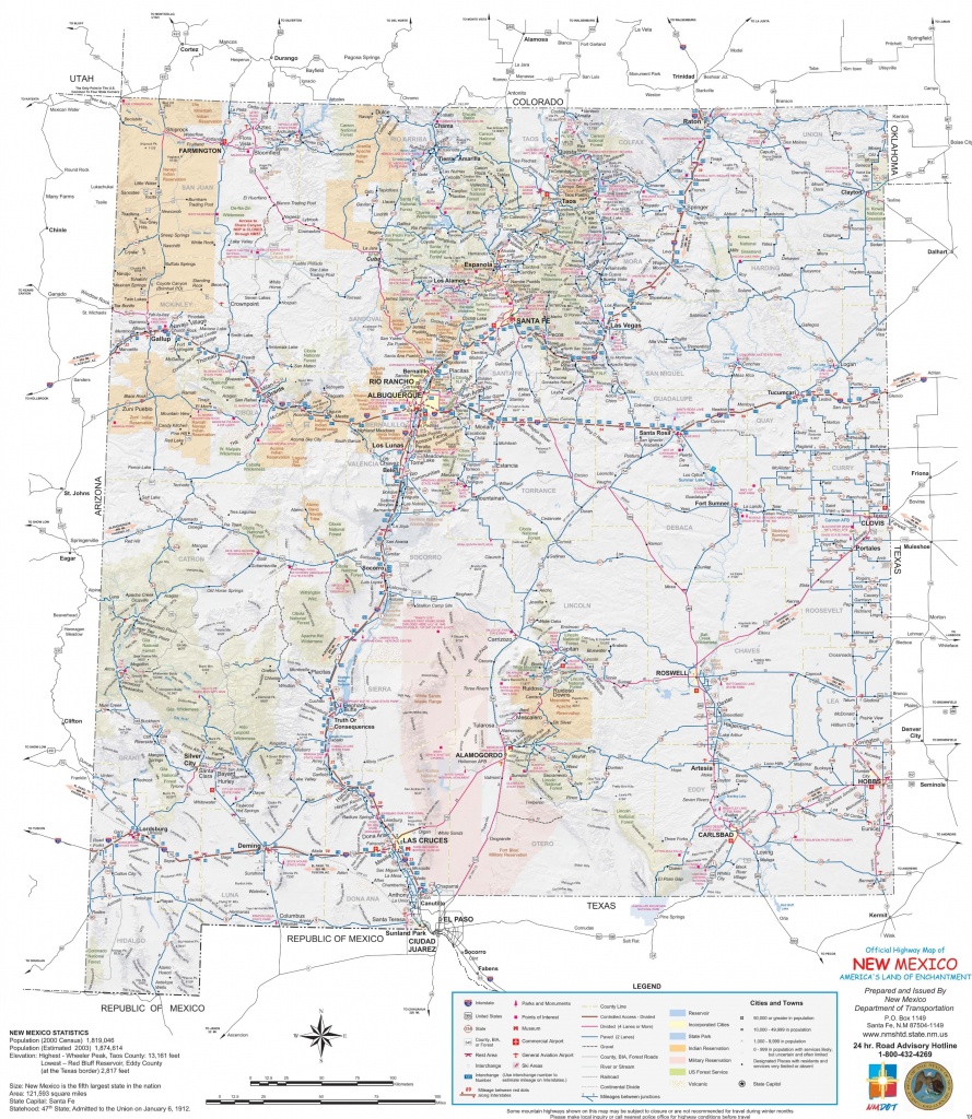 Large Detailed Tourist Map Of New Mexico With Cities And Towns - Printable Map Of New Mexico