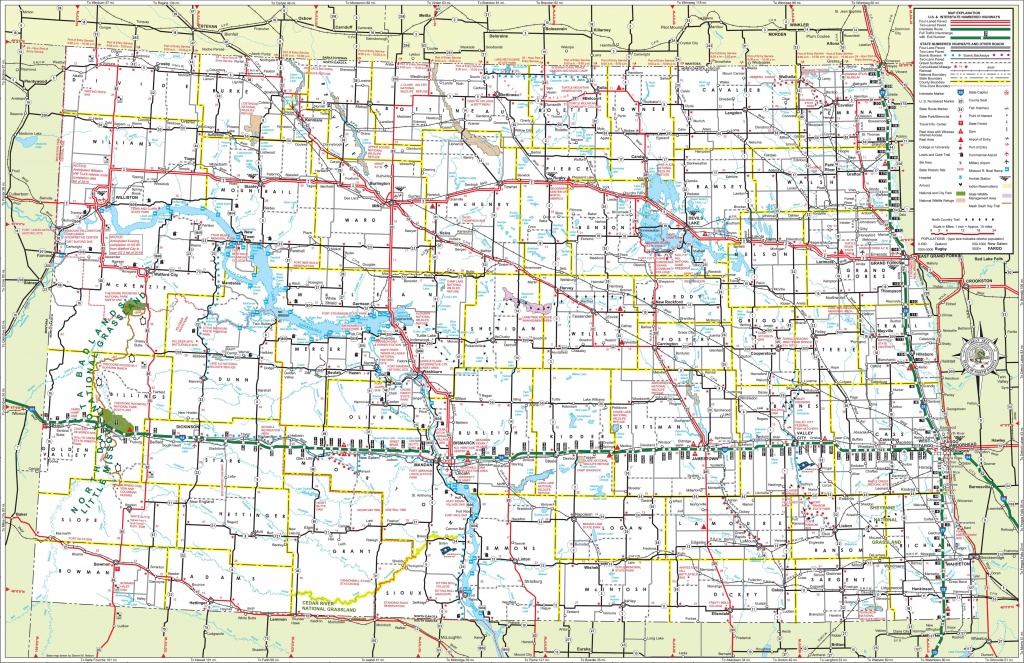 Large Detailed Tourist Map Of North Dakota With Cities And Towns - Printable Map Of North Dakota