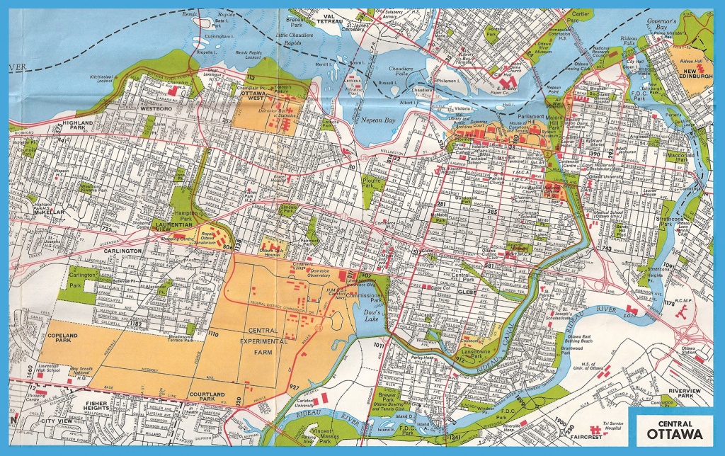 Large Road Map Of Central Part Of Ottawa With Street Names | Vidiani - Printable Map Of Ottawa