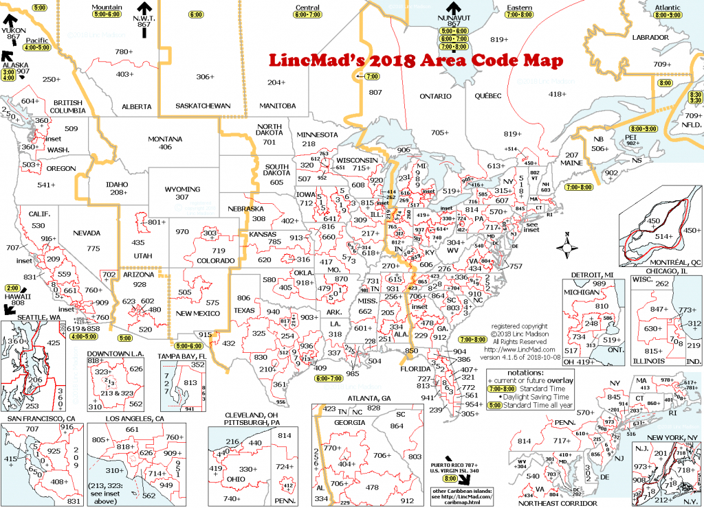 Lincmad&amp;#039;s 2019 Area Code Map With Time Zones - Printable Us Map With Time Zones And Area Codes