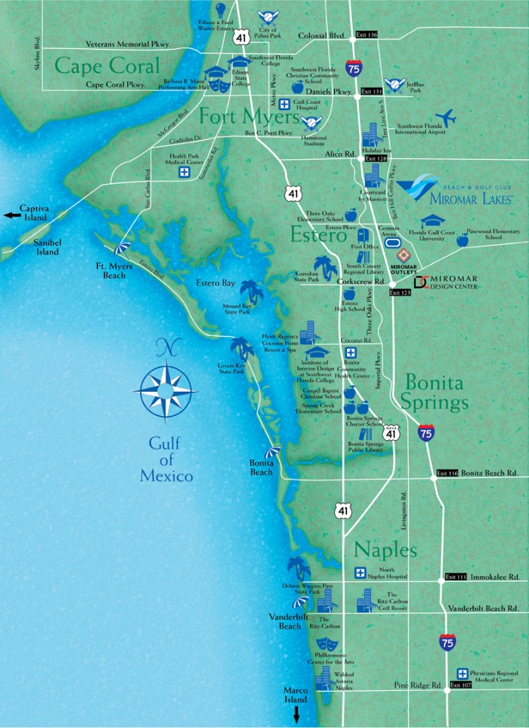 Locate Miromar Lakes, Florida - Just North Of Naples And Estero In - Estero Beach Florida Map