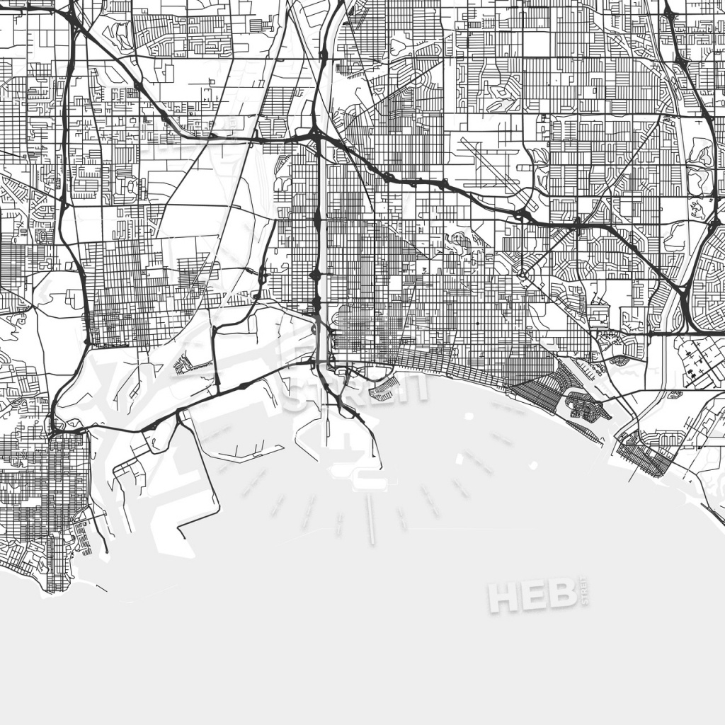 Long Beach, California - Area Map - Light | Hebstreits Sketches - Map Of Long Beach California And Surrounding Areas