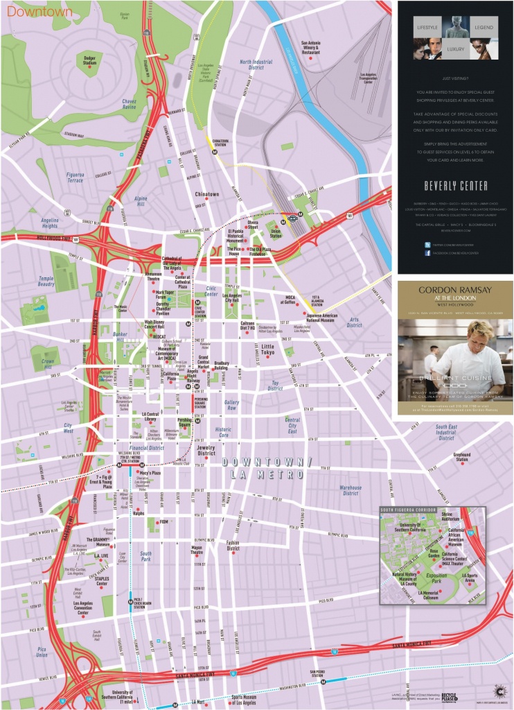 Los Angeles Downtown Tourist Map - Map Of Los Angeles California Attractions